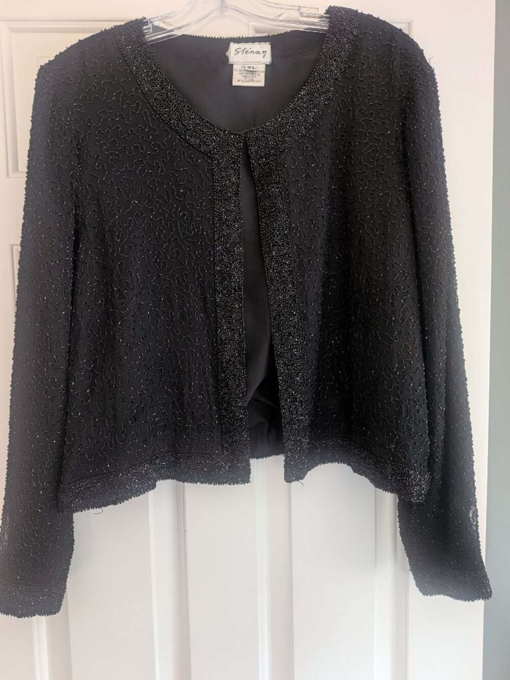 Vintage Stenay Beaded Silk Jacket - Formal Evening - Black - Size XL